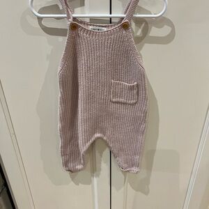 Rabbit + bear Pink Knit Overalls 3-6m